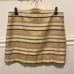 J. Crew mini skirt, gold/cream/blue striped size 6
